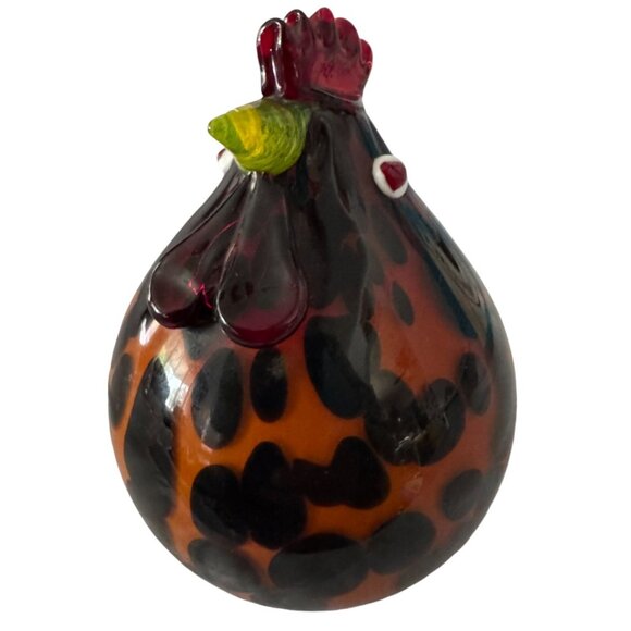 Handcrafted Art Glass Chicken Figurine With Leopard Print Design 5.5" tall - Picture 2 of 6